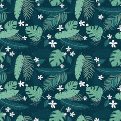 Wall Mural - Tropical Leaves Seamless Pattern - elegant, exotic, hand drawn leaves - great for Textiles, Fabrics, Wallpapers, banners, Cards - surface design