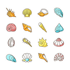 Sticker - Seashells RGB color icons set