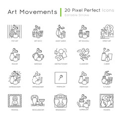 Sticker - Art movements pixel perfect linear icons set