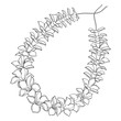 Outline Hawaiian lei necklace from tropical Allamanda flower and petal in black isolated on white background. 