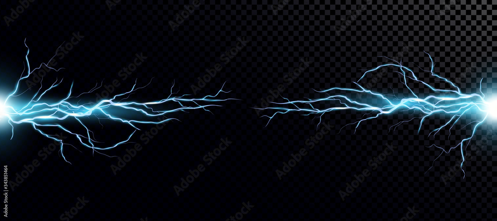 Lightning bolts realistic vector illustration. Powerful thunderstorm ...