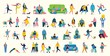 © virinaflora - Vector illustration background in flat design of group people doing different activity