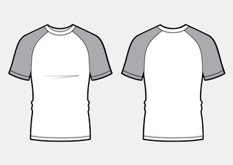 Wall Mural - men's white raglan t-shirt design templates (front, back views). Vector illustration.