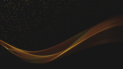 Wall Mural - Abstract black background with golden light waves. Vector abstract shiny color gold waves design element on dark background. Vector illustration. Template luxury design.