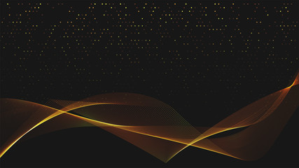 Leinwandbilder - Abstract black background with golden light waves. Vector abstract shiny color gold waves design element on dark background. Vector illustration. Template luxury design.
