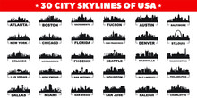 30 City Skyline Silhouettes Of United States Of America Vector Design
