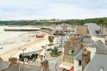 Wall Mural - Cancale, France, August, 2008, Low tide in a french seaside town