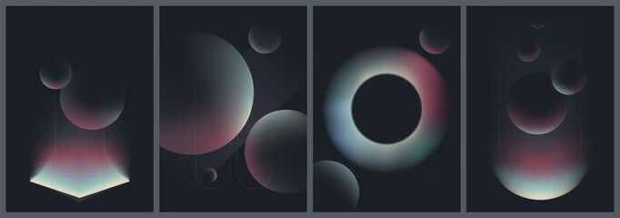 Abstract creative patterns in dark colors, geometric shapes with gradient colors, trendy vector collection