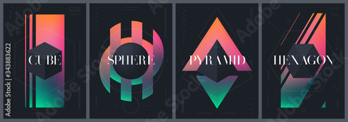 Fotografie, Obraz Abstract creative templates with various geometrical shapes on a bright gradient