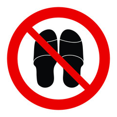 Canvas Print -  No Slippers  vector. Not allow   Slippers  sign. The red circle prohibiting sing 