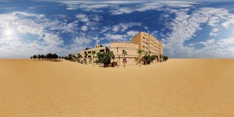 Wall Mural - Arabic small town on desert, 3d rendering