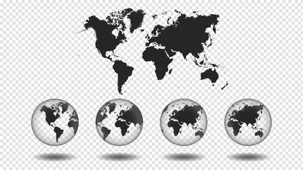  World map. Earth globe set