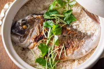 Wall Mural - Taimeshi, japanese sea bream miced rice in clay pot