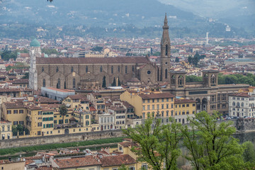 aerial view of  the Basilica of Santa Croce in Florence at sunset