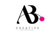 Handwritten AB A B letters logo design with a pink dot.