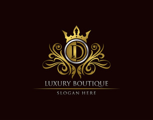 Wall Mural - Luxury Boutique D Letter Logo, Circle Gold Crown D Classic Badge Design