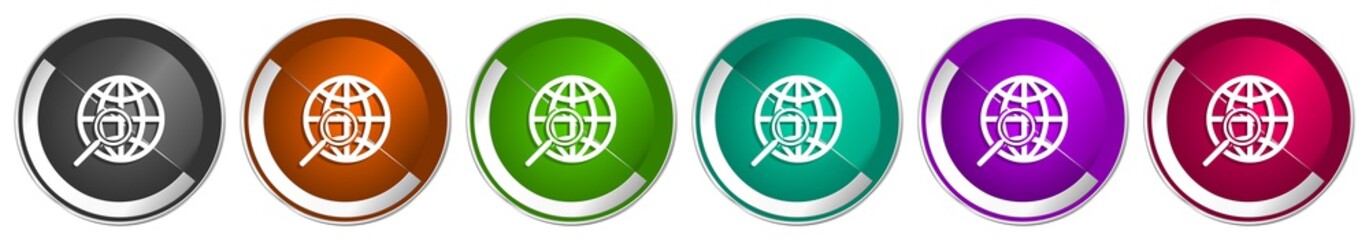 Aufkleber - Search icon set, silver metallic chrome border vector web buttons in 6 colors options for webdesign.
