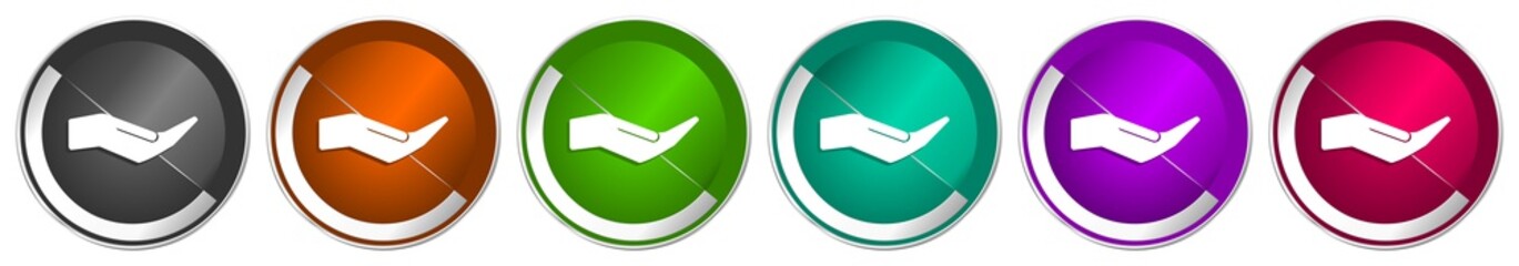 Aufkleber - Human care hand icon set, silver metallic chrome border vector web buttons in 6 colors options for webdesign