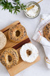 Fresh baked sourdough New York style bagels with philadelphia cheese