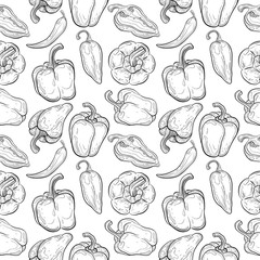 Wall Mural - pepper pattern set drawing on lineart style