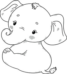 Wall Mural - Cute baby elephant. Coloring book page for children