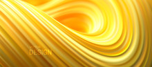 Yellow Striped Wave. Liquid Flowing Shape. Vector 3d Illustration. Abstract Colorful Background. Vibrant Gradient Stream. Fluid Paint Wallpaper. Modern Cover Design