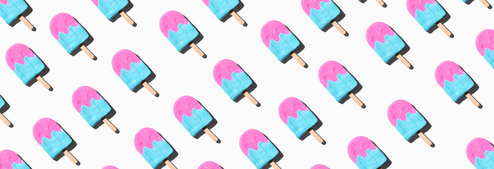 Poster - Pink and blue popsicles with shadow - overhead view