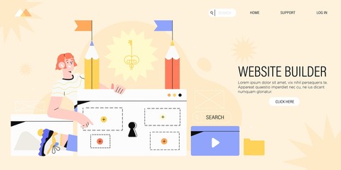Wall Mural - designer creating website page or template from different digital elements. concept of turnkey or on