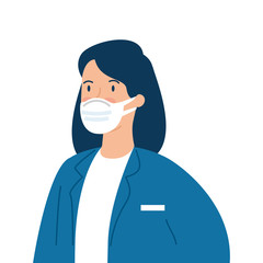 Poster - doctor female using face mask isolated icon vector illustration design