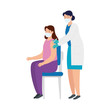 © Gstudio - doctor female vaccinating to woman using face mask vector illustration design