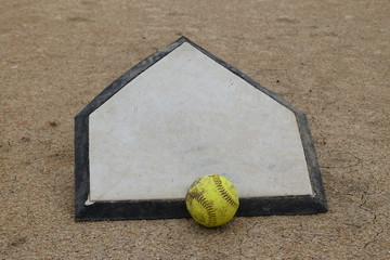 Wall Mural - Softball by a Home Plate