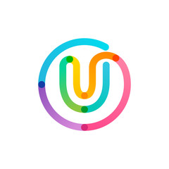 Wall Mural - U letter logo in a rainbow gradient circle. Impossible one line style.