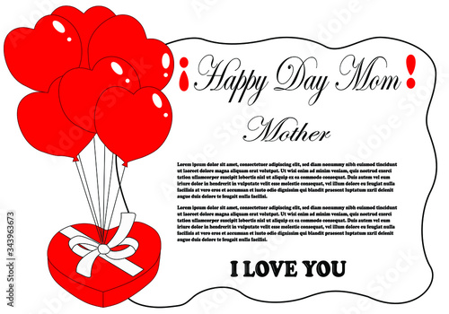 Fotomural día de la madre, tarjeta de felicitación para el día de la madre, con globos en