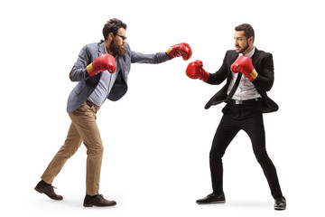 Poster - Two men in formal clothes fighting with boxing gloves