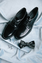 Groom Accessories. Shoes, Bow Tie, And Cufflinks.