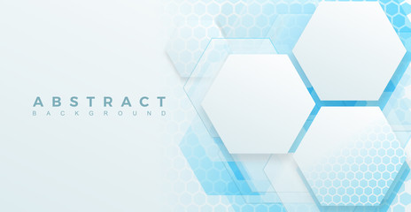 abstract background template science and technology presentation, hexagonal shape with blue and soft color. Vector illustration