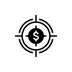 Target Investment Icon in black flat shape icon style design isolated on white background