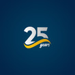 25 Years Anniversary Celebration Elegant White Yellow Blue Logo Vector Template Design Illustration