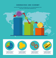 Poster - infographic of economy impact by covid 19 and business icons vector illustration design