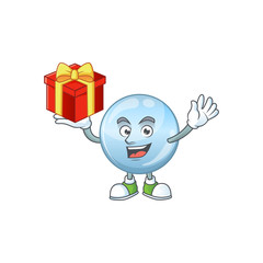 Sticker - Charming collagen droplets mascot design has a red box of gift