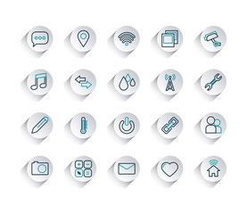 Poster - speech bubble and smartphone app buttons icon set, line gradient style