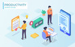 © MGhozi - productivity tools apps online with team people working together with modern isometric style