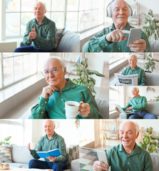 Poster - Collage of photos with elderly man resting at home