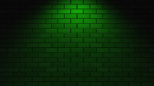 Black Brick Wall With Green Neon Light With Copy Space. Lighting Effect Green Color Glow On Brick Wall Background. Royalty High-quality Free Stock Photo Image Of Blank, Empty Background For Texture
