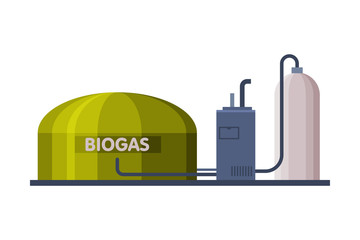 Biogas Energy Power Plant, Green Energy, Alternative Power Flat Vector Illustration