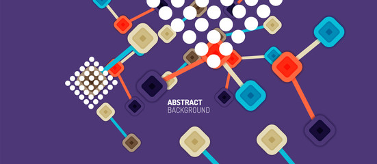Abstract square dot connections, flat style multicolored geometric background for Wallpaper, Banner, Background, Card, Book Illustration, landing page or poster design
