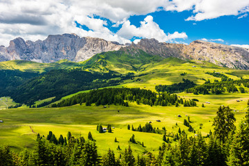 Magic of the Dolomites in summer. Alpe di Siusi. UNESCO. Italy.