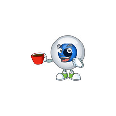 Wall Mural - An image cartoon character of human eye ball with a cup of coffee