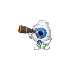 Poster - Human eye ball in Sailor cartoon character style using a binocular