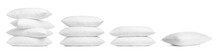 Collage Of Different Soft Pillows On White Background. Banner Design